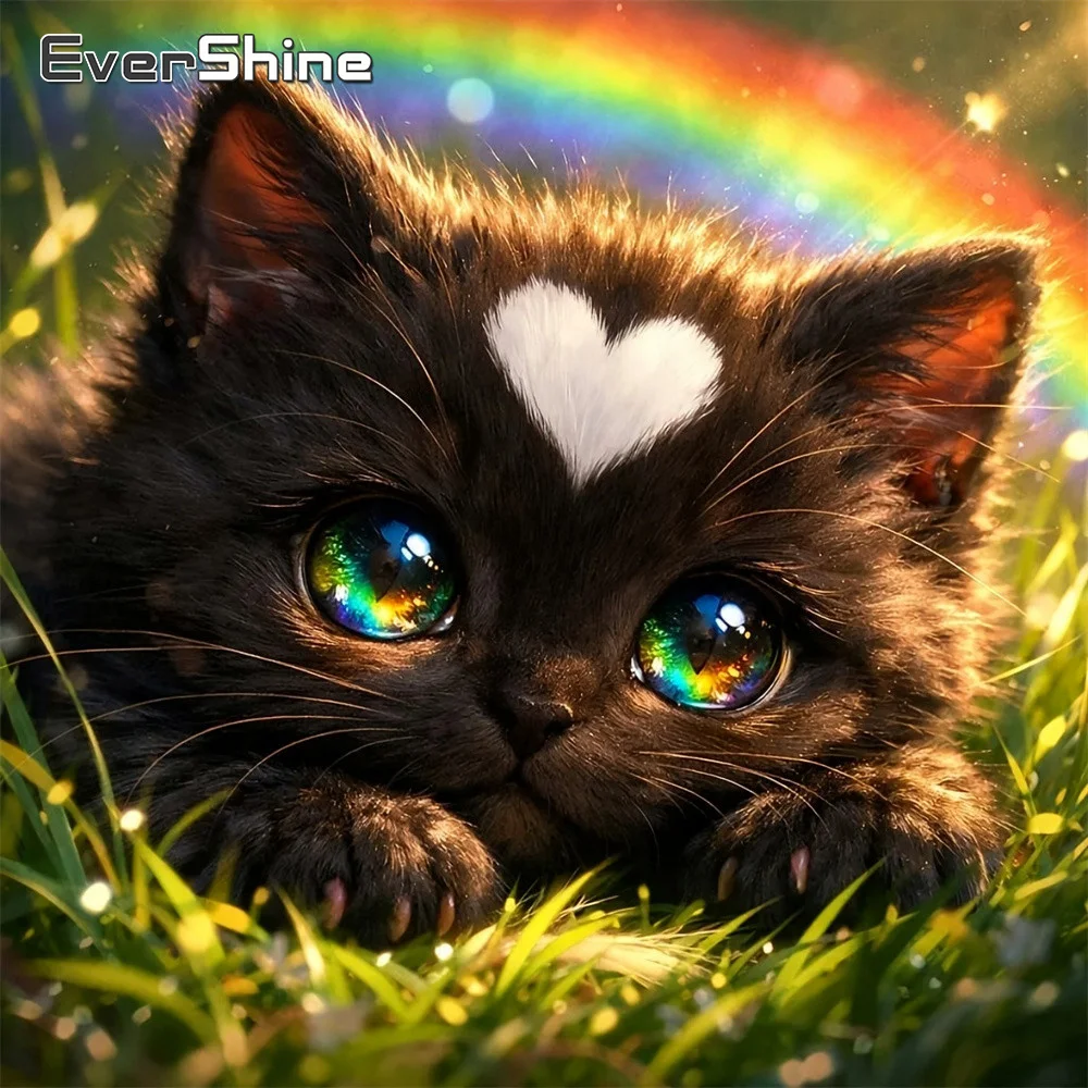 Evershine DIY-Diamantgemälde, Tiermotiv, Katze, Strass-Bild, Stickerei, Regenbogen, geeignet für Anfänger, Mosaik, handgefertigtes Geschenk