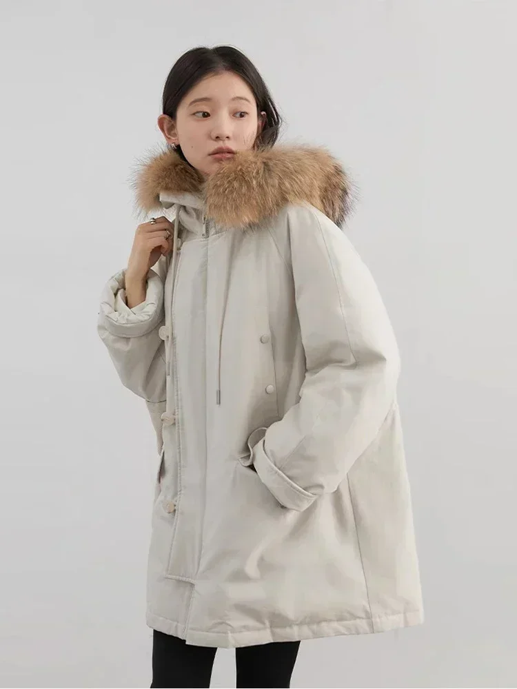 CHIC VEN Women Down Coats Casual Loose Hooded Fur Collar Warm Jackets Korean 90 White Duck Down Female Coat Autumn Winter 2024