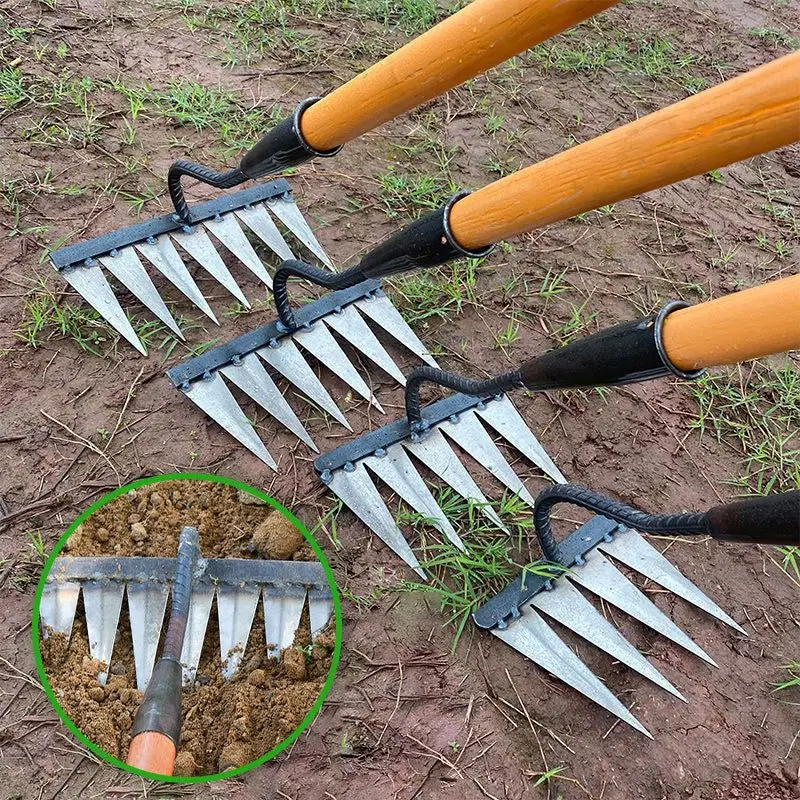 

4/5/6/7 Teeth Carbon Steel Garden Hand Rake Farm Tool Weeding Scarifier Agricultural Nail Harrow Metal Harrow Garden WeedingTool