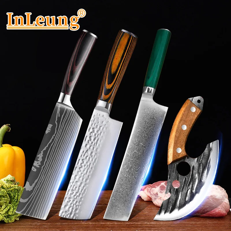 Professional Kitchen Knife High Carbon Stainless Steel Sharp Chef Slicing Cleaver Knives Wood Handle Household Cooking Cutlery