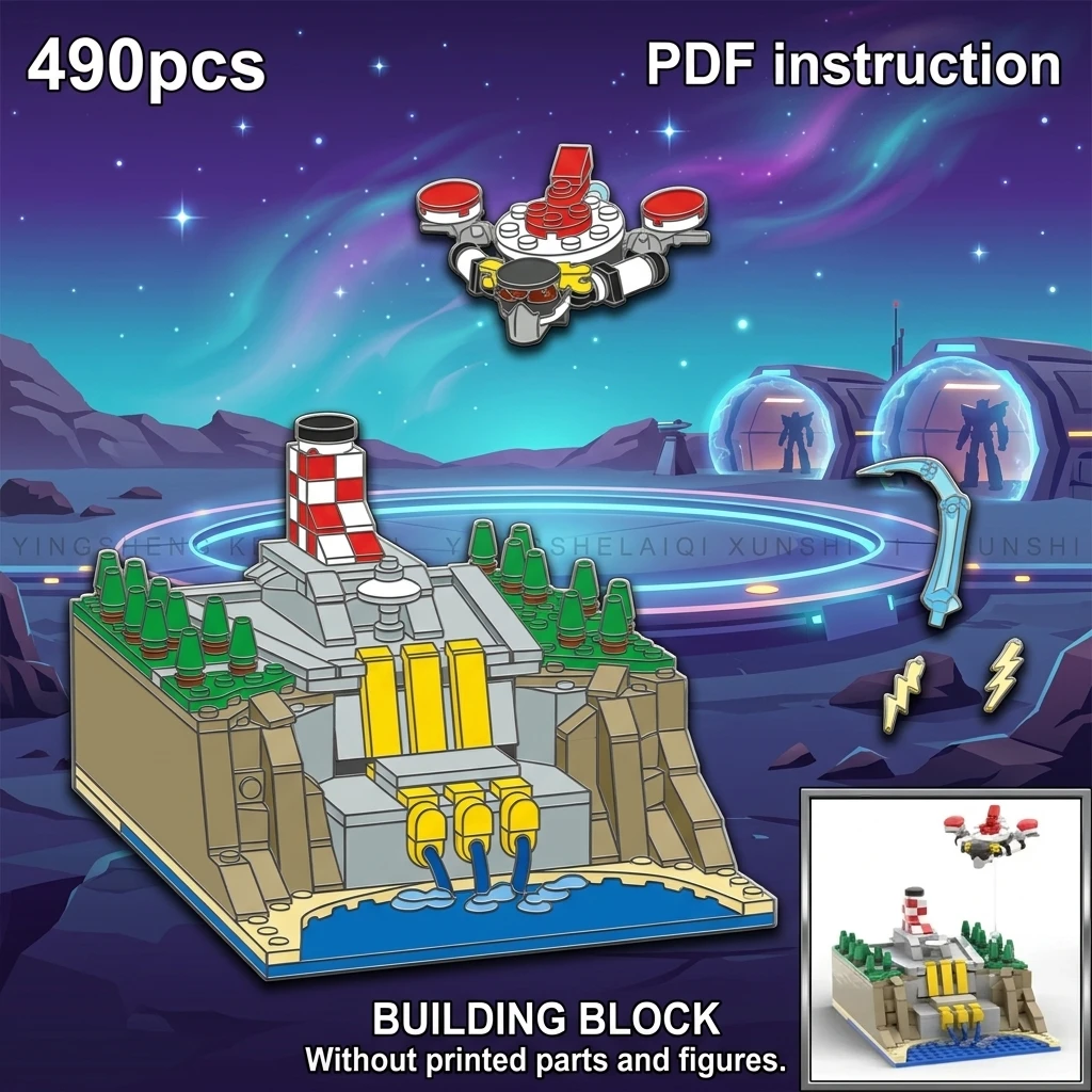 

Micro Diorama Display Adult Collector Toy MOC Classic 70s Super Robot Building Blocks Sci-Fi Flying Saucer Mech Dam Base
