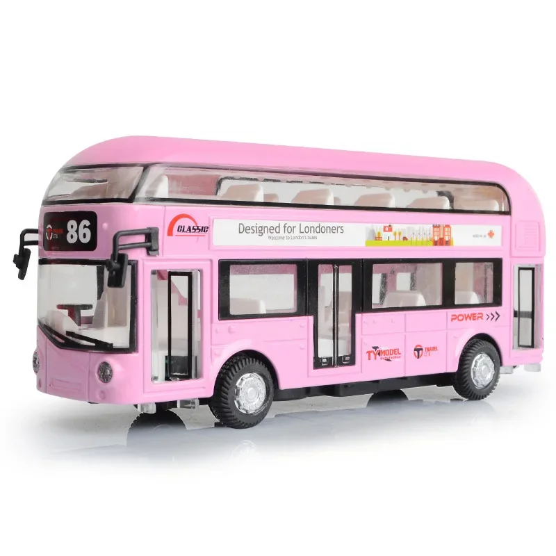 17CM Double Decker London Bus With Sound Flashing Doors Open Luxury Bus Car Model Toys For Children Christmas Gifts