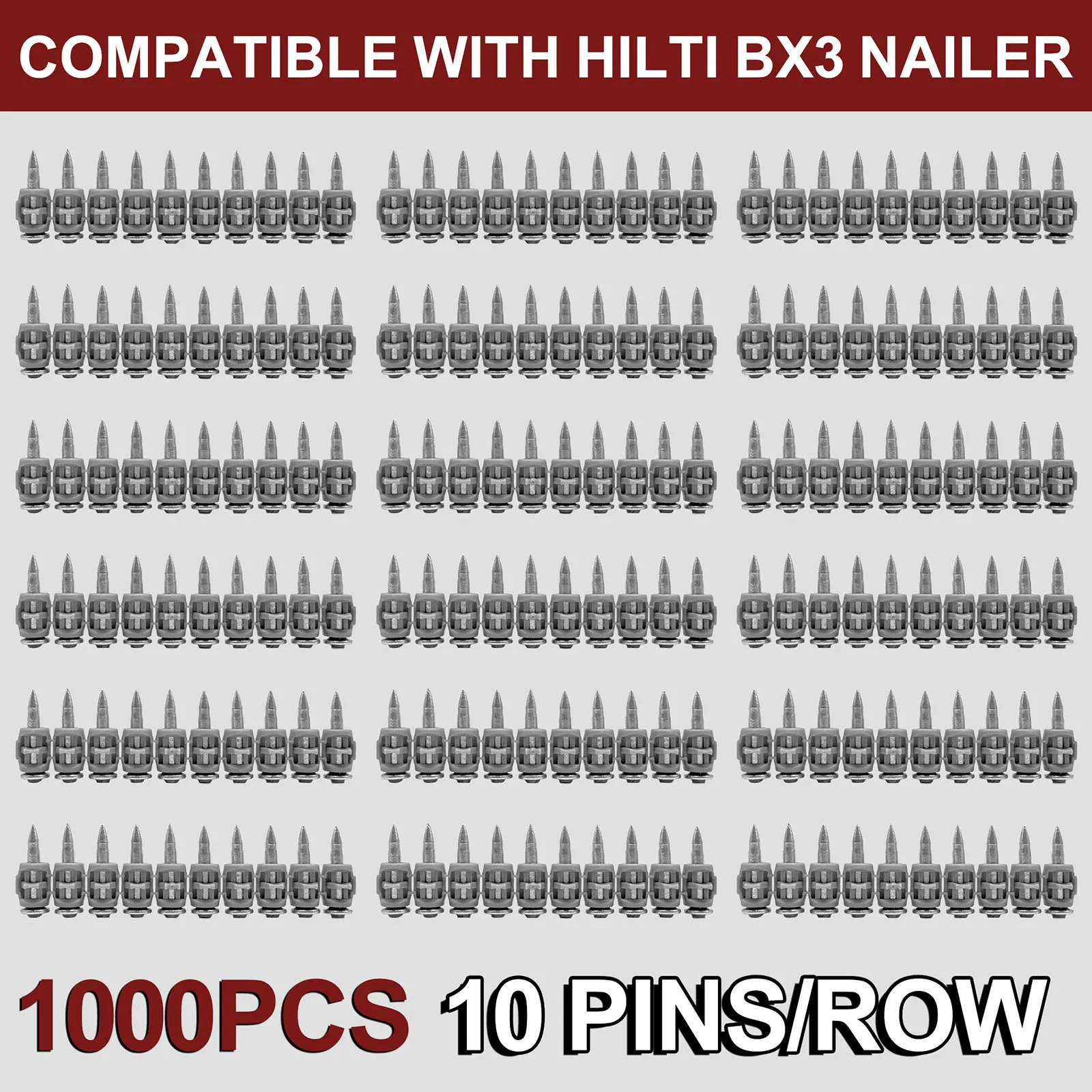 1000PCS 3mm Shank Steel Concrete Nails Compatible with Hilti BX3 19mm to 38mm Size for Heavy Duty Construction Cement Board