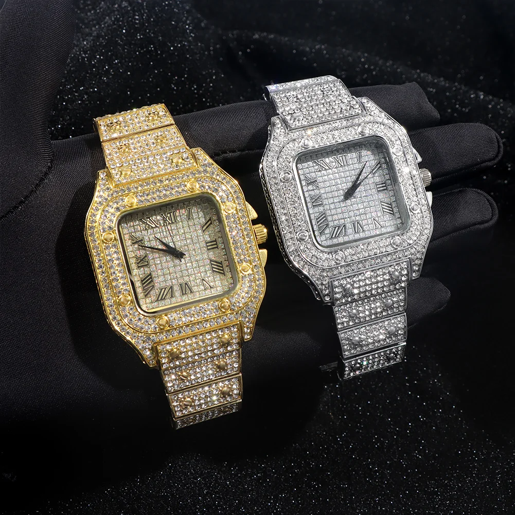 Hip Hop Men Women Iced Out Square Diamond Watch Sparkling Quartz Watches Fashion Classic Arabic Number Clock Gift Dropshipping