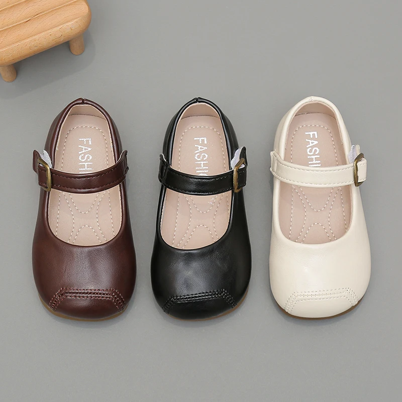 

Baby Leather Shoes Spring New Fashionable Square Mouth Retro Style Rubber Bottom Children Footwear Toddler Shoe Girl احذية اطفال