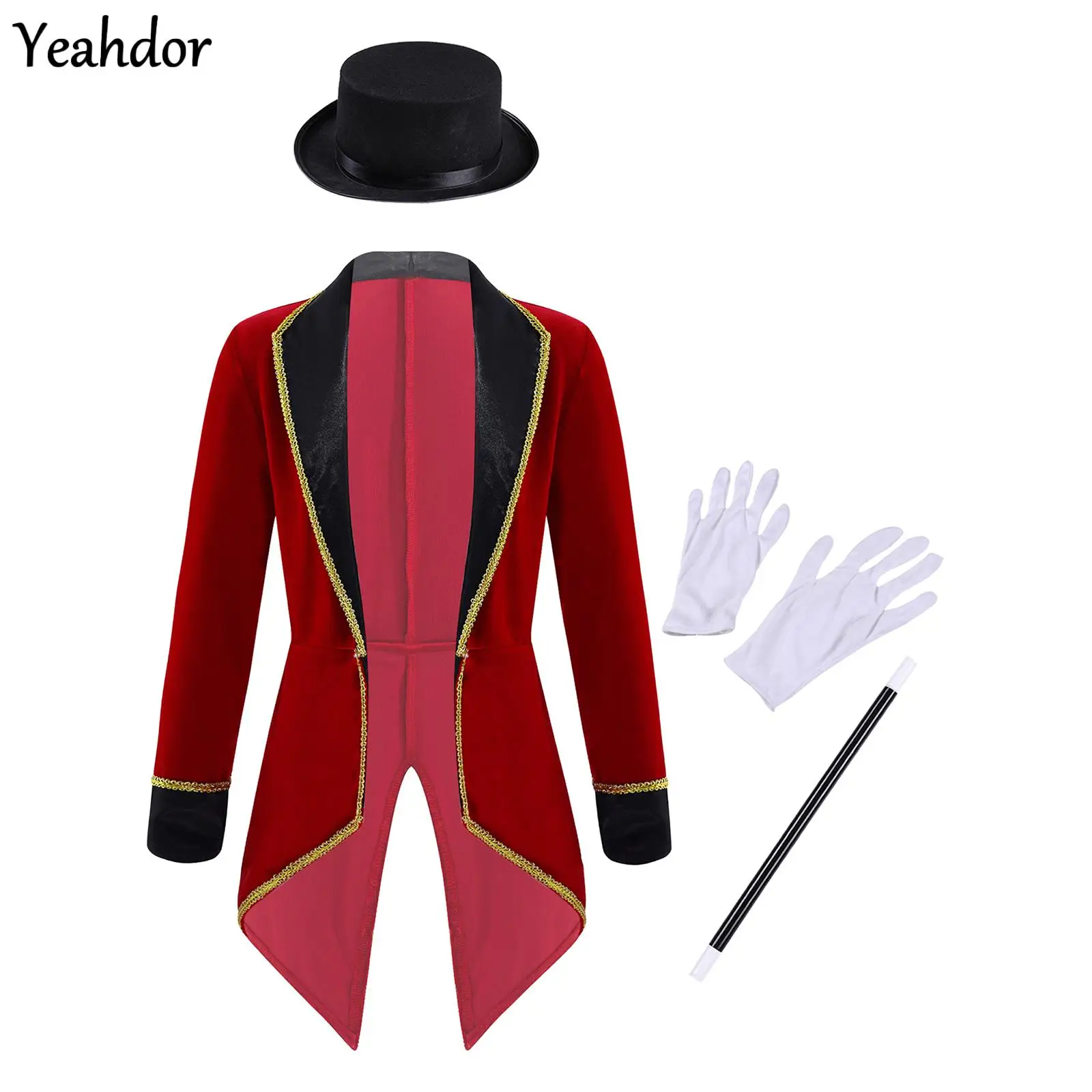 

Boys Girls Circus Ringmaster Tailcoat Jackets Long Sleeves Magician Tuxedo Blazers Xmas Halloween Lion Tamer Showman Costume