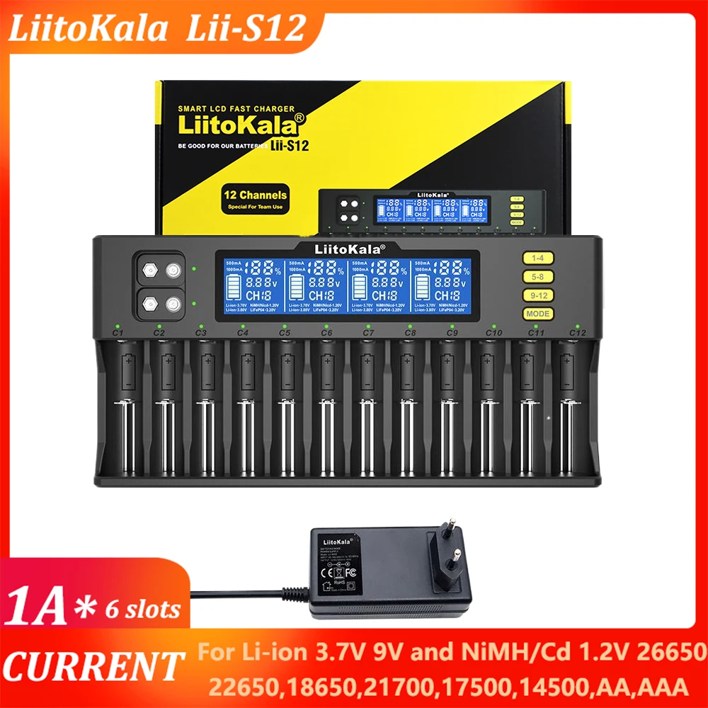 Liitokala Lii-s12 Lii-S8 18650 Battery Charger for 1.2v 3.7V 9V 14500 17500 26650 AA AAA NiMH/CD Rechargeable Lithium Batteries