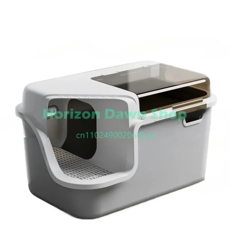 Full Enclosed Corridor Cat Litter Box Tallened Flip Top Anti-Splashing Odor Control Cat Litter Tray