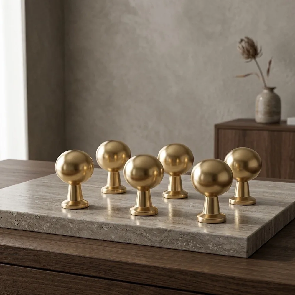 6-Pack Zinc Alloy Cabinet Knobs Round Ball Gold Knobs For Dresser Drawer Cabinet Pulls Kitchen Cabinet Hardware Cupboard Knobs