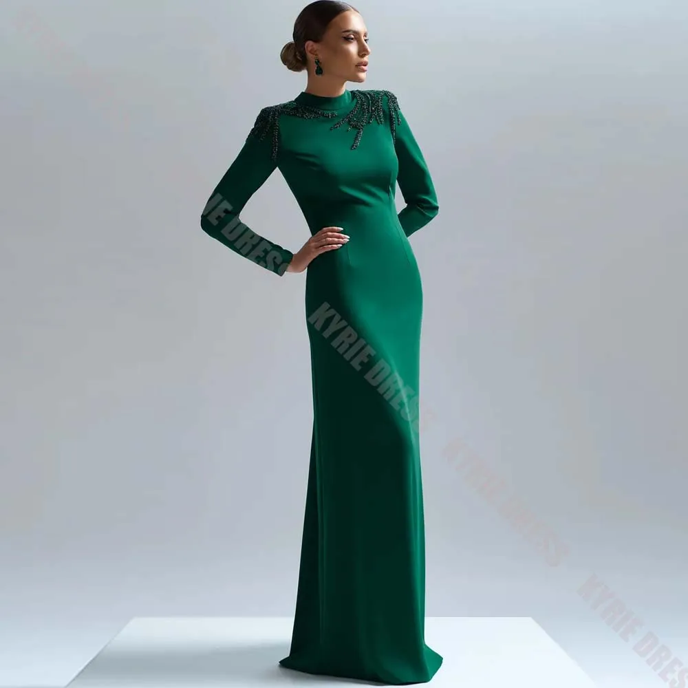 Customized Formal Evening Gowns High Neck Full Sleeves Beading Applique for Women Wedding Guest Floor Length Prom Party Dresses