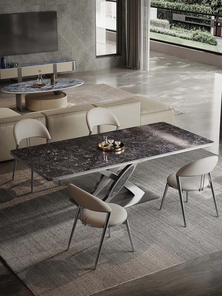 Rock Board Dining Table, Modern, Simple, High-end Rectangular Italian Minimalist Villa Family Dining Table