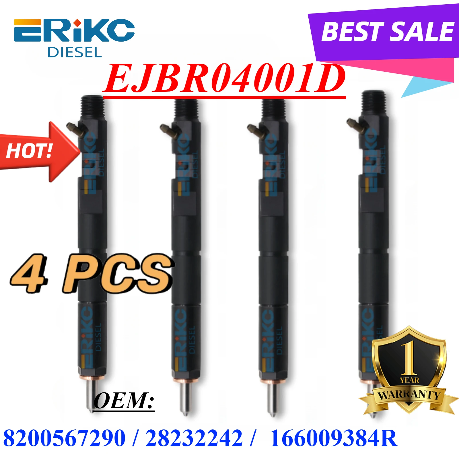 4 PCS EJBR04001D Diesel Injector EJBR 040 01D 28232242 Nozzle For RENAULT 166009384R 8200567290 For Clio Mk III 1.5L dCI