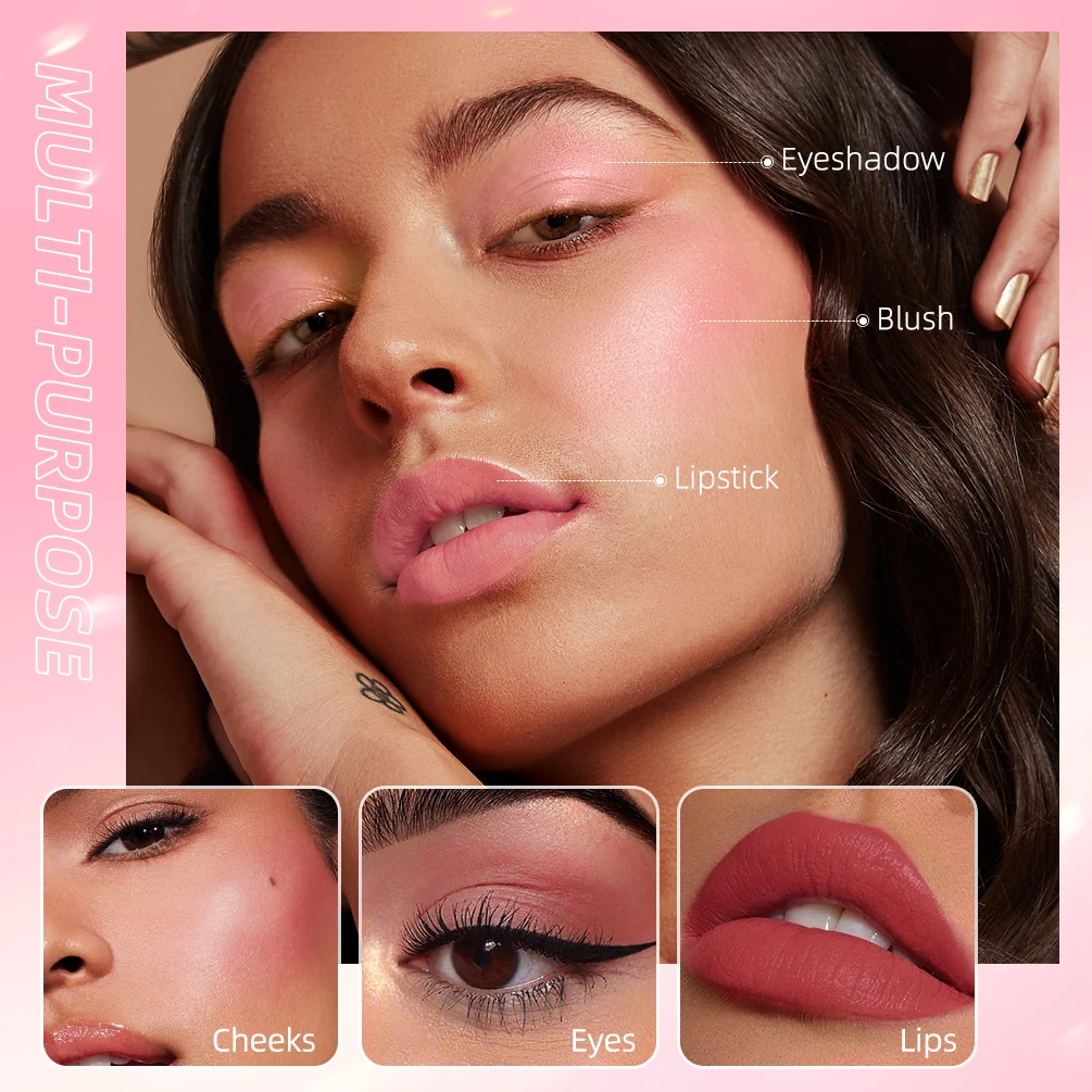 QIBEST Face Blusher Long-lasting Silky Natural Moisturing Blush Cream Contour Liquid Cheek Face Blush sponge Brush Head Cosmetic