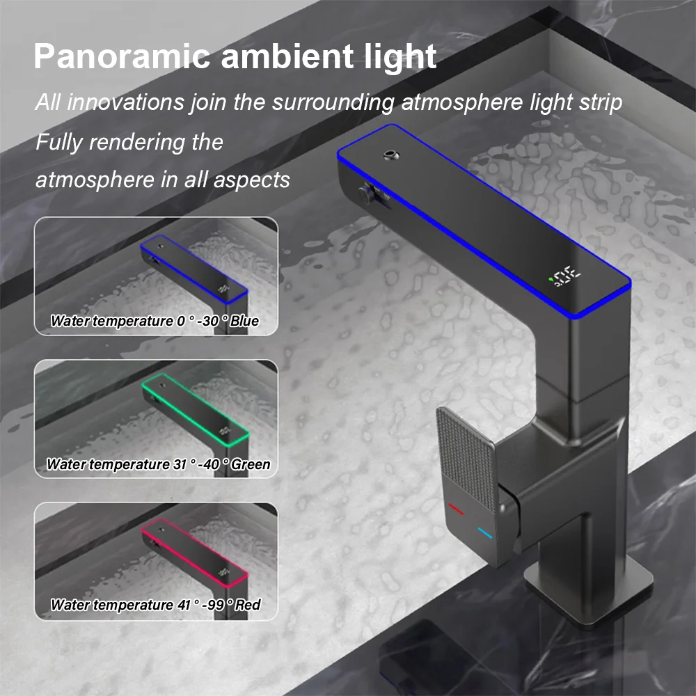 Moderne Luxus Digital Display Bad Wasserhahn Einzigen Loch Deck Montieren Messing Mixer Waschbecken Wasserhahn Waschgefäß Badezimmer Waschbecken Armaturen Farbwechsel Atmosphäre Lampe Wasserhahn für Bad