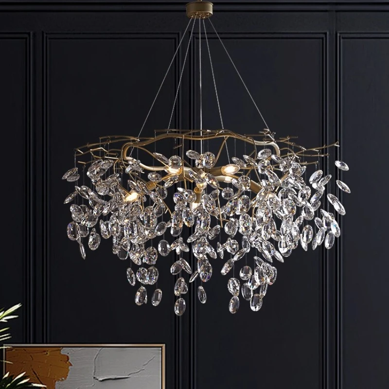 

Modern Crystal Branch Chandelier for Kitchen Island Restaurant Living Room Pendant Lamp Interior Lighting Hanging Light Fixture