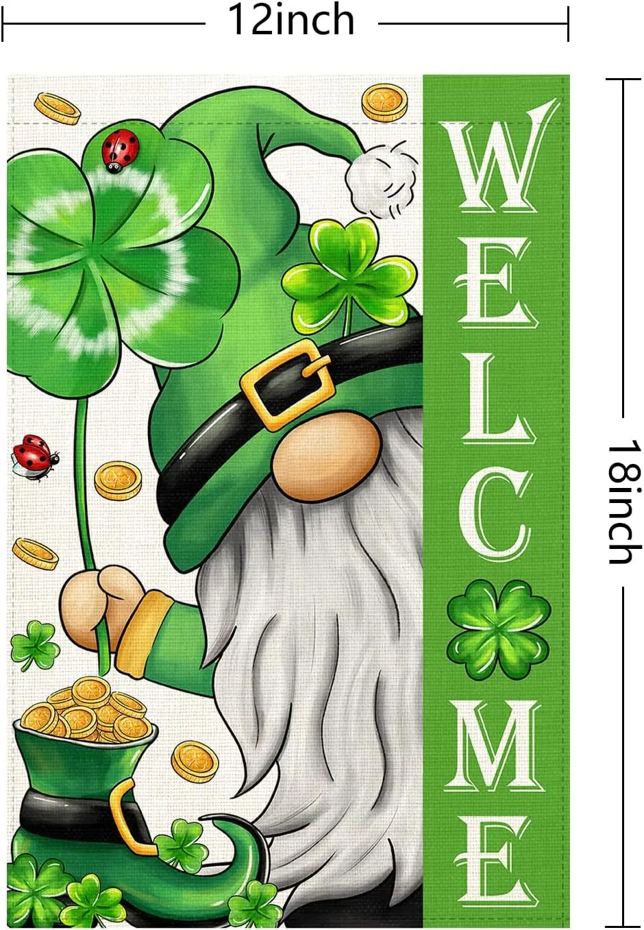 St Patricks Day Gnome Garden Flag 12×18 Inch Double Sided Vertical Farmhouse Yard Outdoor Holiday Yard Lawn Garden Banner (S OOA