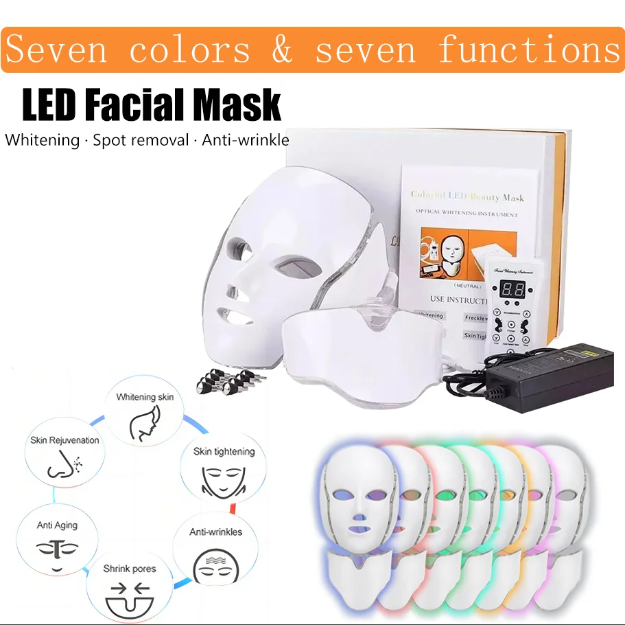 7 couleurs LED masque avec cou photothérapie masque rajeunissement de la peau anti - acné beauty equipment Lifting Facial tight