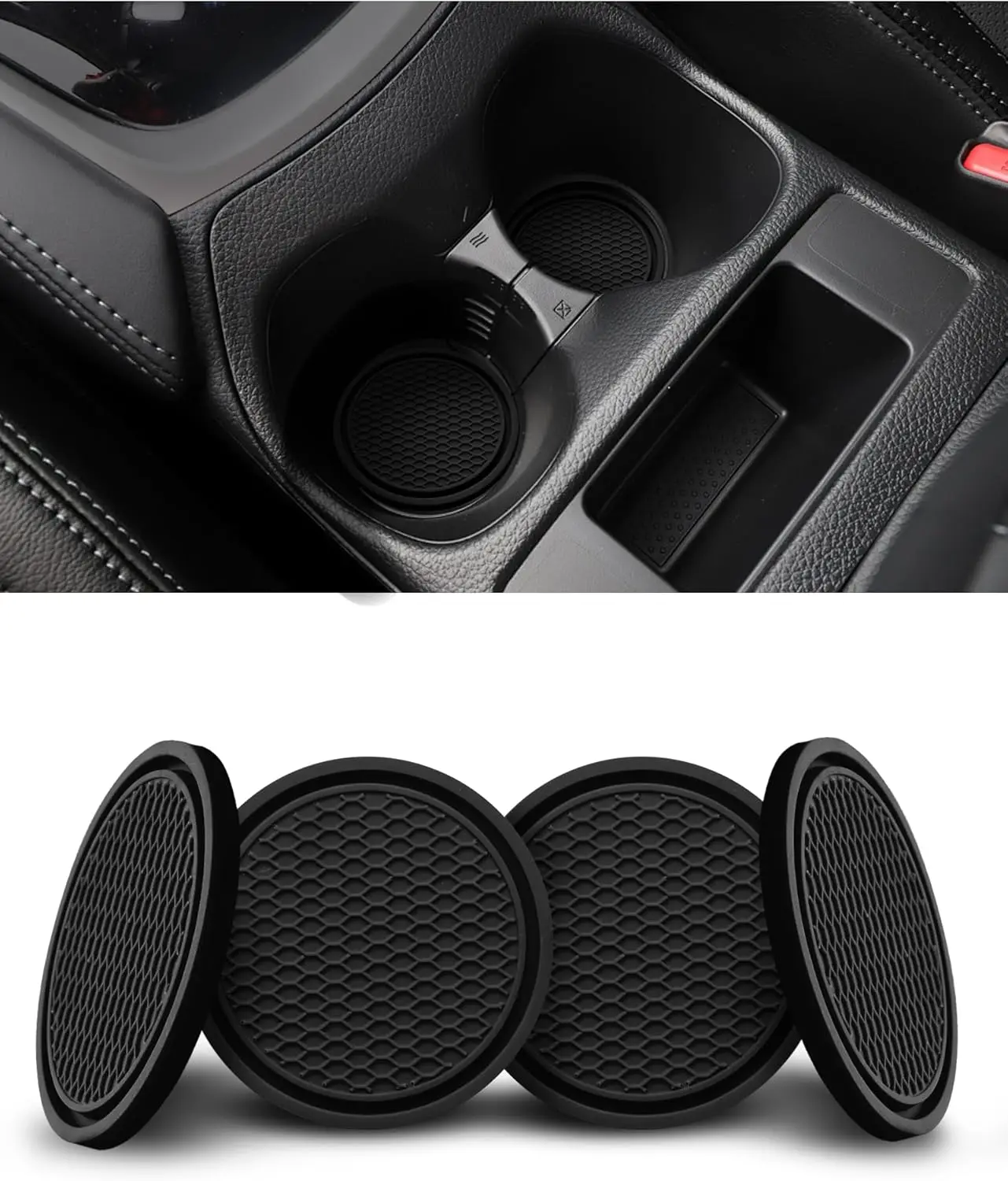 Conjunto de 2 Porta-Copos para Carro, Suporte Universal Antiderrapante Embutido em Silicone, Acessórios para Interior de Carro, Preto