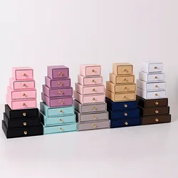 10pcs Square/Rectangle Paper Drawer DIY Jewelry Box with Brass Rivet  Rings Bracelet Necklace Earrings Gift Packaging Container