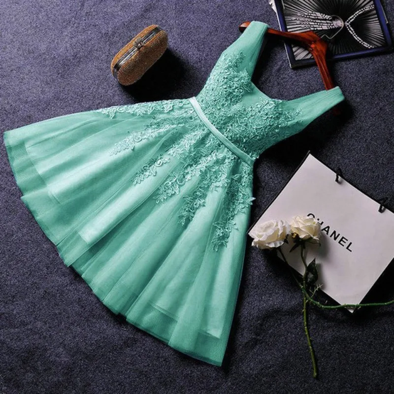 Vestido corto de graduación con apliques personalizados, vestido Sexy con cuello en V y cordones para cumpleaños, vestido gyest de boda para graduación, dulce recuerdo