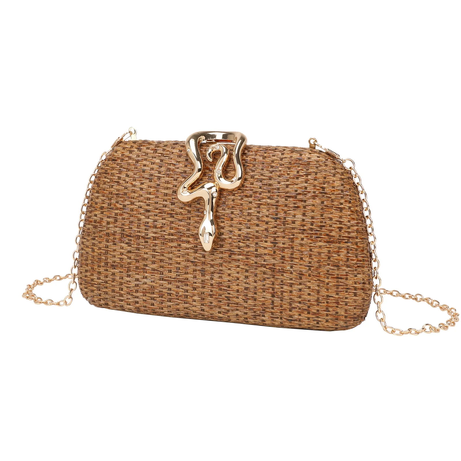 

Модная соломенная сумка ручной работы для ужина, вечерняя универсальная сумка со змеиной пуговицей, роскошная вечерняя сумочка для женщин, Bolsos De Mujer