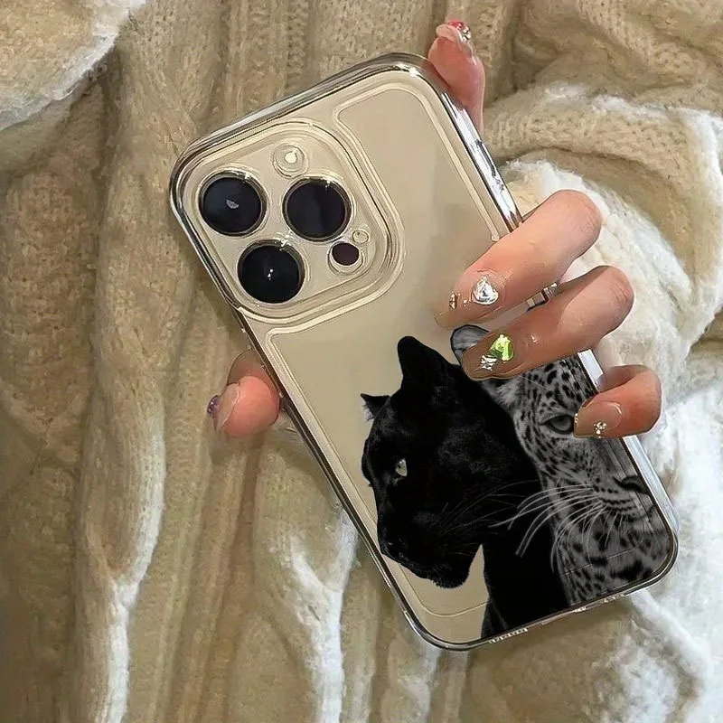 Dos fundas protectoras anticaída para teléfono espacial transparente con estampado de leopardo negro y gris, adecuadas para teléfonos iPhone 17, 16, 15, Plus, Pro, Max Series: se pueden utilizar como regalo