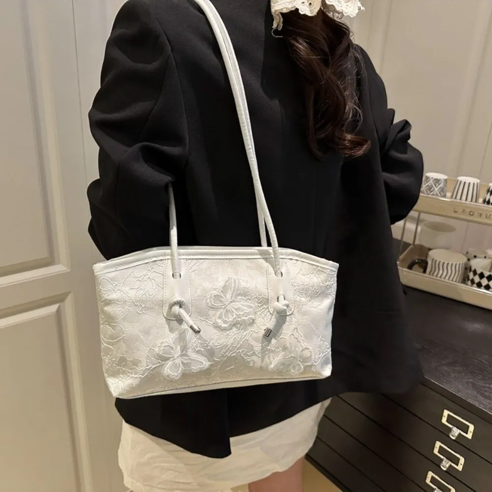 

Retro Y2k Butterfly Tote Bag Commute Korean Style Shoulder Bag Large Capacity Jacquard Pu Leather Handbag Women