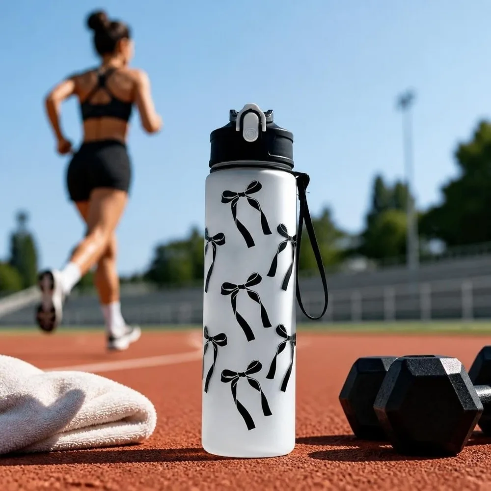 Lightweight 800ML Water Bottle Bow Flower Printed Leak Proof Sports Water Bottle Matte Large Capacity Water Cup Gym