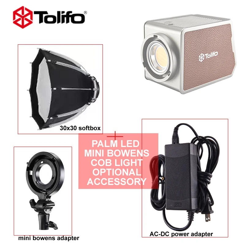 TOLIFO Mini Bowens Mount Adapter/AC-DC Power Adapter/30x30cm Softbox Accessory for PL-60B PL-60RGB PL-100B PL-100RGB PL-200B AC