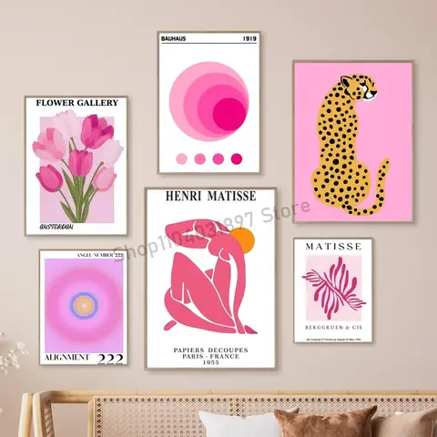 1pc Matisse Bauhaus Angel Number Picasso Flower Gallery Poster Self-adhesive Art Paper Sticker Coffee House Bar Room Wall Decor