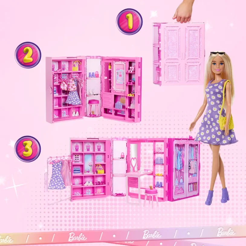 Barbie boneca sonho armário elegante vestir-se playset para meninas versátil acessórios de roupas meninas brinquedo ideal presente de aniversário