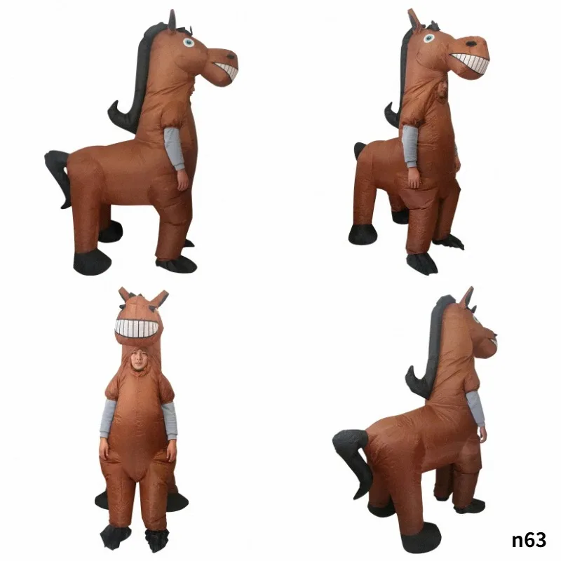 Costume gonflable de cheval pour adulte, amusant, pour festival, carnaval, rave, défilé, cosplay, accessoires de performance animale, tenue de fête MXOh5