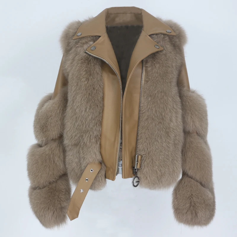 MENINA BONITA Casaco de pele real colete jaqueta de inverno feminino pele de raposa natural couro genuíno outerwear destacável streetwear locomotiva