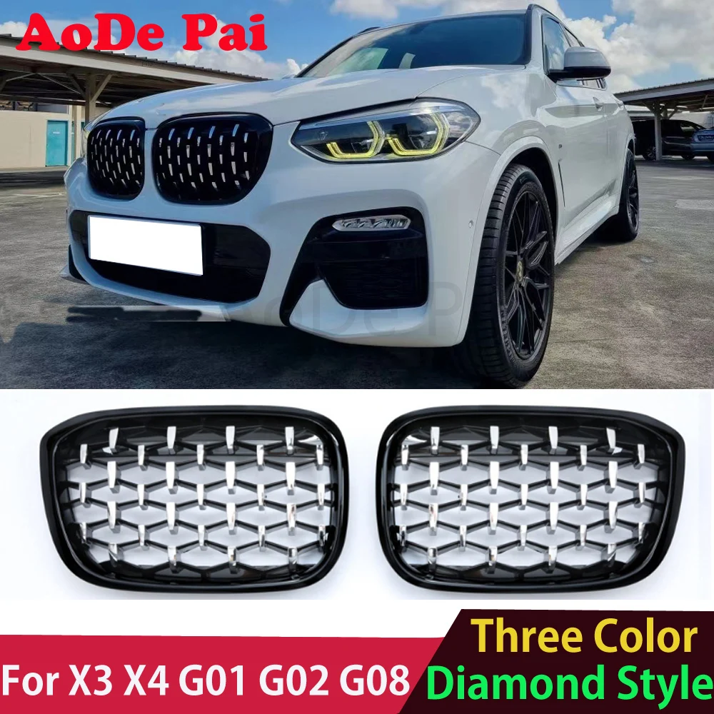 

Car Racing Diamond Radiator Style Front Bumper Mesh Hood Grille for BMW X3 X4 G01 G02 G08 2018-2022