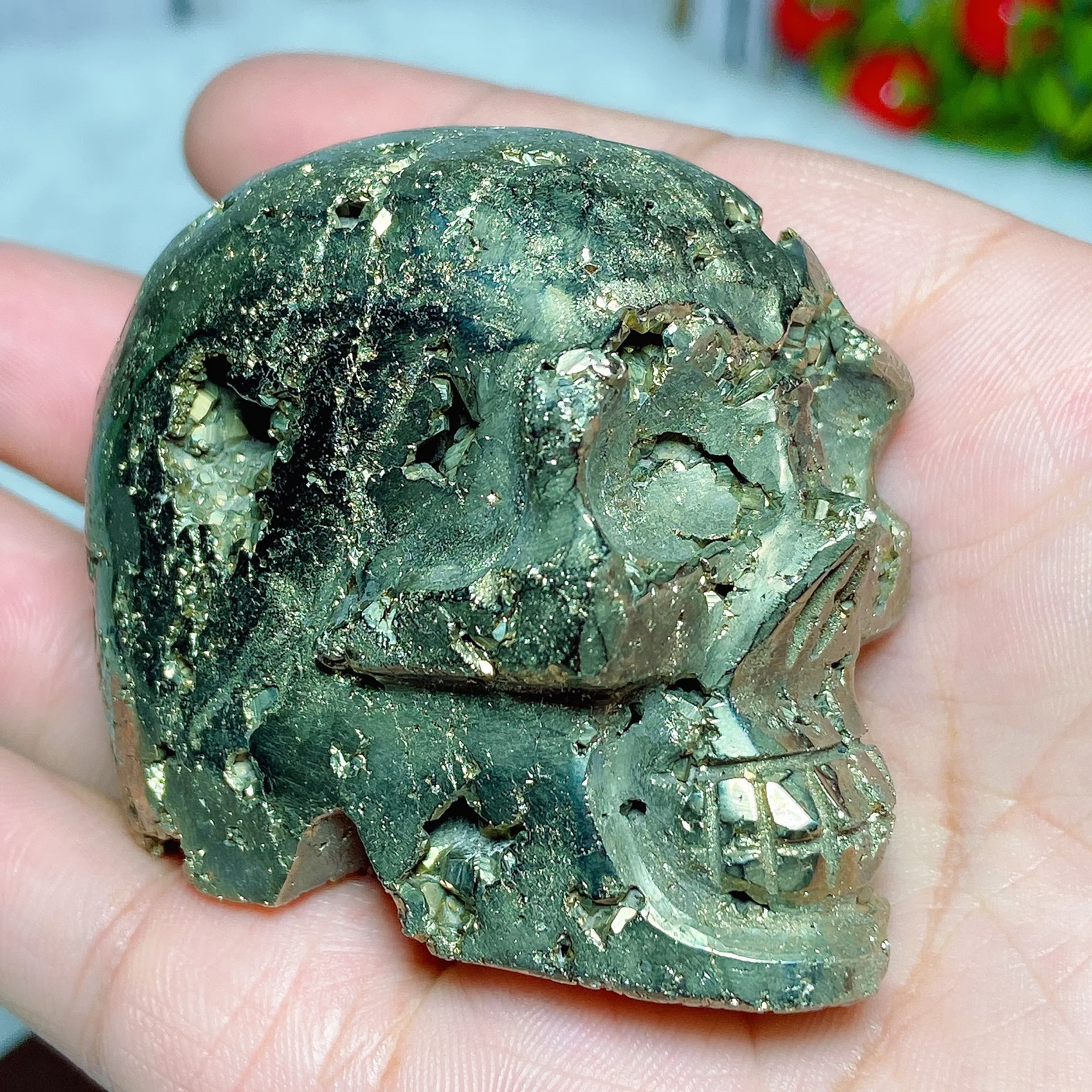 Natural Crystal Pyrite Skull Carving High Quality Healing Mineral Energy Stone Reiki Home Decorations Gift Ore Crafts Desk