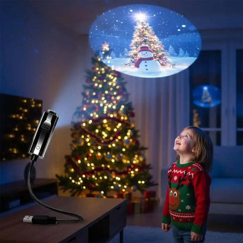 USB Powered Xmas LED Projector Light With 6 Interchangeable Slides For Indoor Party Home Bedroom Decor