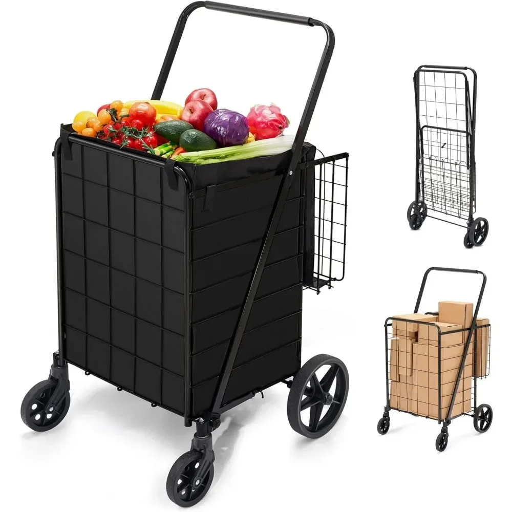 Folding Shopping Cart with Wheels 360 Degree Rolling Swivel Grocery Cart