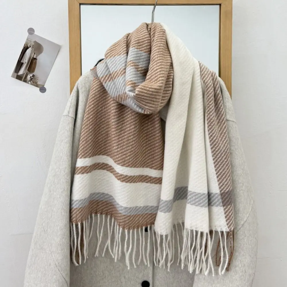 

Fashion Korean Style Checkered Scarf Thickened Elegant Women's Cashmere Scarf Simple Windproof Winter Neck Warmer Daily