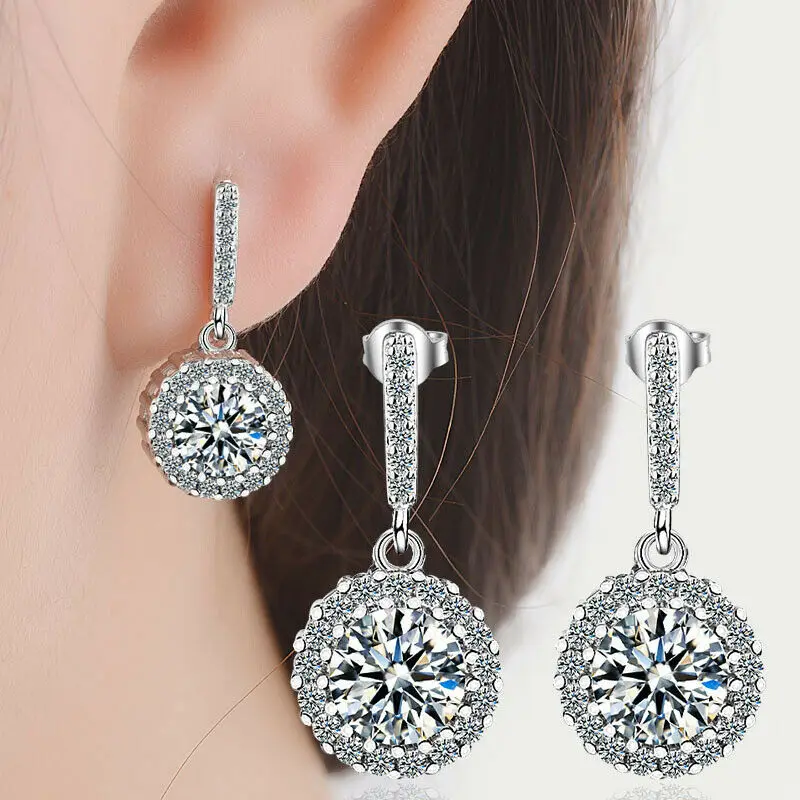 Pendiente de gota de moissanita de 1 quilate para mujer, pendientes de diamantes brillantes, joyería de boda chapada en oro blanco de plata esterlina S925