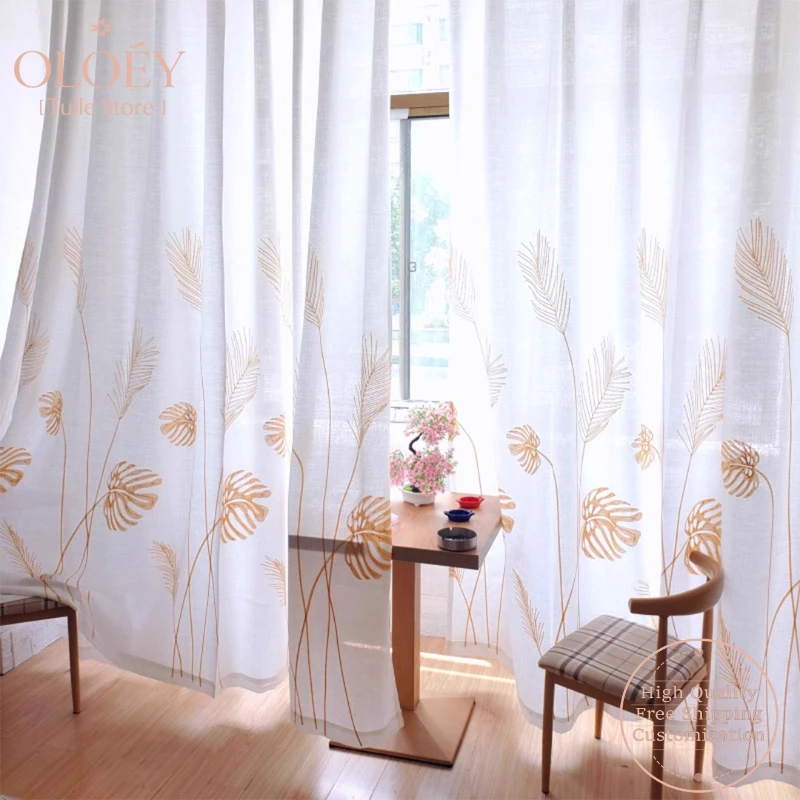 

Thick Gauze Curtain for Living Room Light Transmitting Not Transparent Embroidery Sunshade Bedroom Windowsill Simple Hook Decor