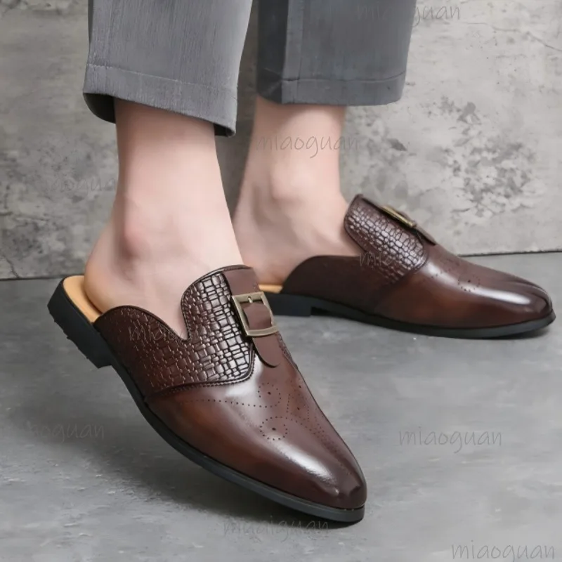 

Fashion Men's Leather Casual Mules Slip on Summer Men Half Slippers Business Slide Sandals for Man Size 38-46 Zapatos De Hombre