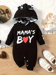 0-18 months Spring and Autumn New Newborn Infants and Young Boys Small Ear Letter Love Printed Long sleeved Pants jumpsuit