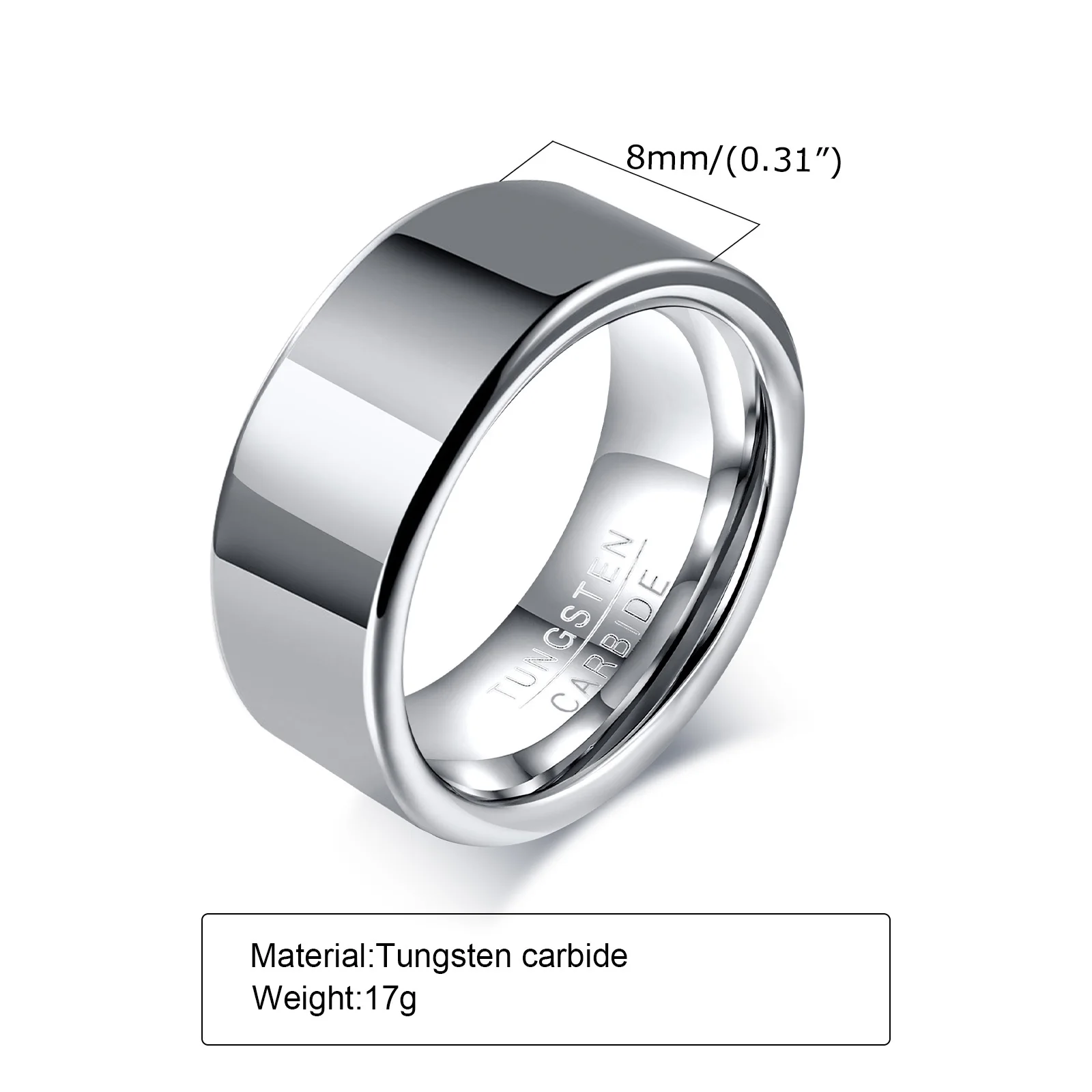 Vnox 8mm Basic Wedding Bands for Men, Carbide Tungsten Ring, Classic Plain Thicken 2mm Finger Band, Engagement Promise Jewelry