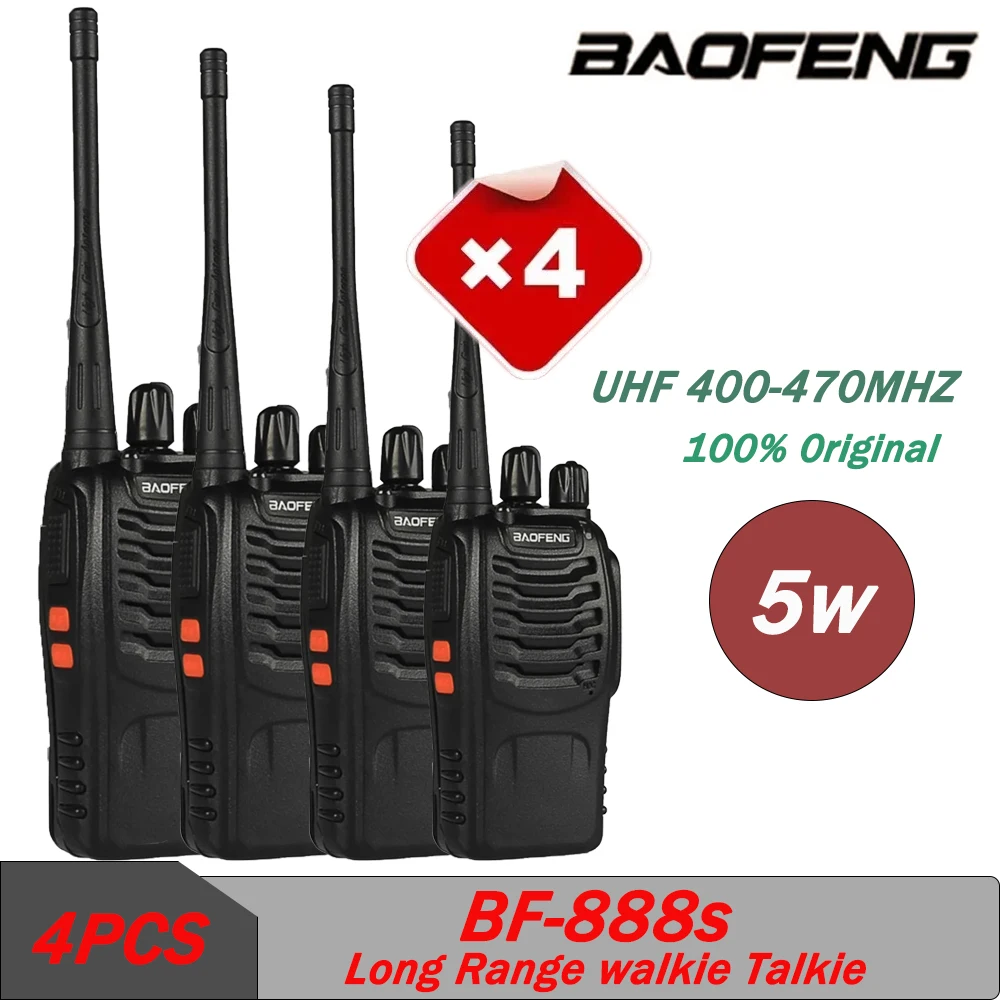 

4Pcs Baofeng BF888S Walkie Talkie Original 5W Ham Two Way Radio UHF 400-470MHz Transceiver Portable Long Range BF888S Intercom