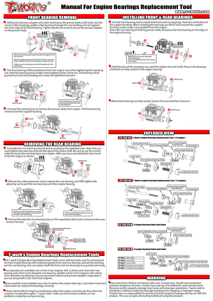 أداة استبدال محرك T-Work الأصلية T Works TT-112-21 لأداة Rc للمحرك.21