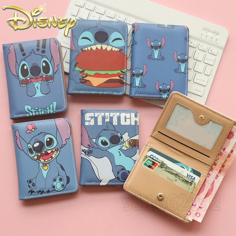 

Disney Stitch New Mini Wallet Fashion Children's Folding Wallet Cartoon Children's Coin Purse Multiple Card Slots Large Capacity