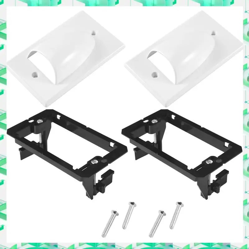 FIZP Single Gang Bundled Cable Wall Plate 1-Gang Recessed Low Voltage Cable Plate With Mounting Bracket (2-Pack, White)