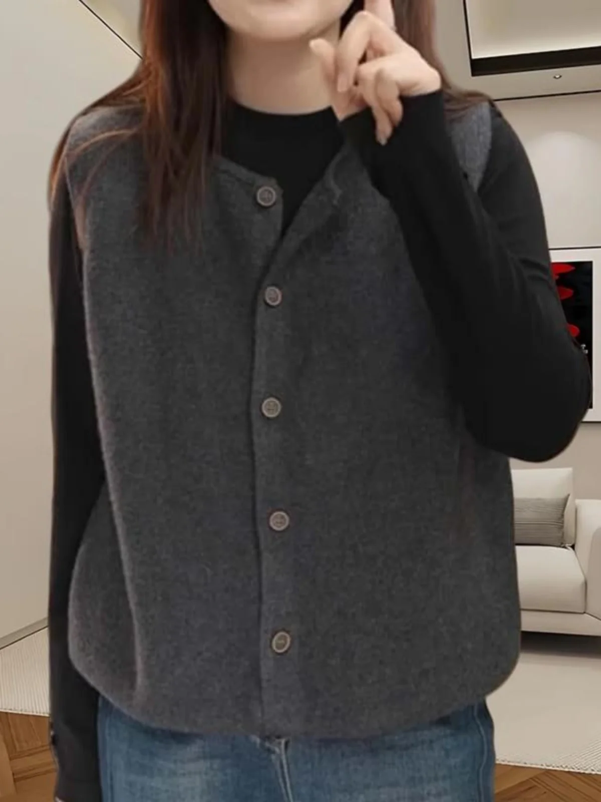 

Faionable Knitted Vest Top round Ne Layering Tank Top plus Size Women's Loose Slimming Outerwear Commute Sle Color