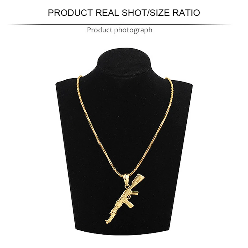 Trend Hip Hop Ice out Gold Silver Color Ak 47 Gun Pendant Necklace for Men Street Rap Rock Statement Jewelry Gift