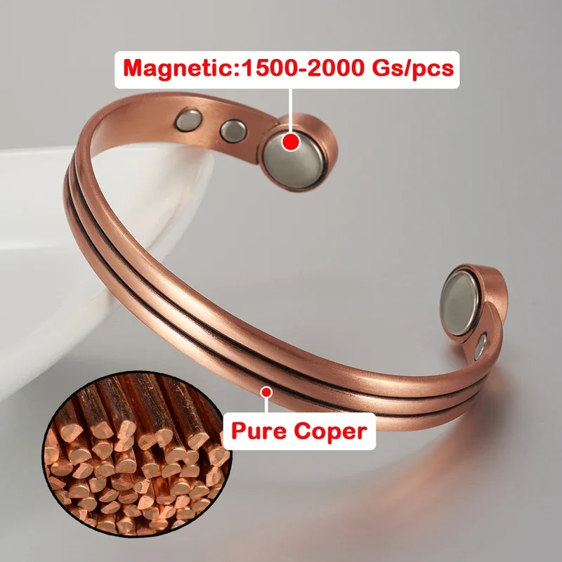 Pure Copper Bracelet Men Women Adjustable Vintage Stripe Magnetic Bangle Arthritis Health High Magnet Jewelry Resizable